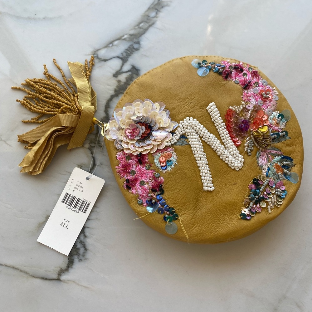 NEW Anthropologie “N” sequin pouch, with tags